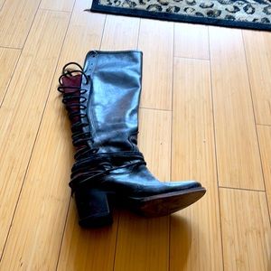 Black Feebird boots lace up the back